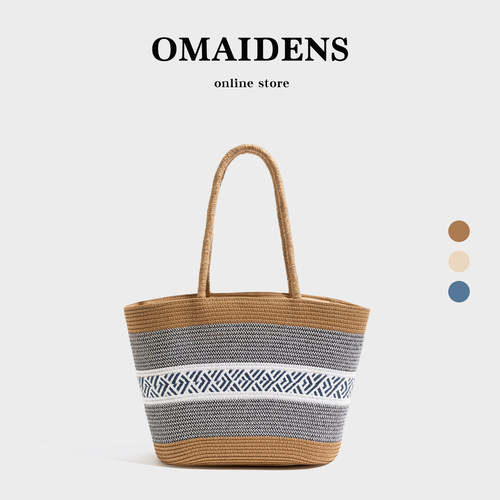 橙子少女法式草编包女百搭沙滩包