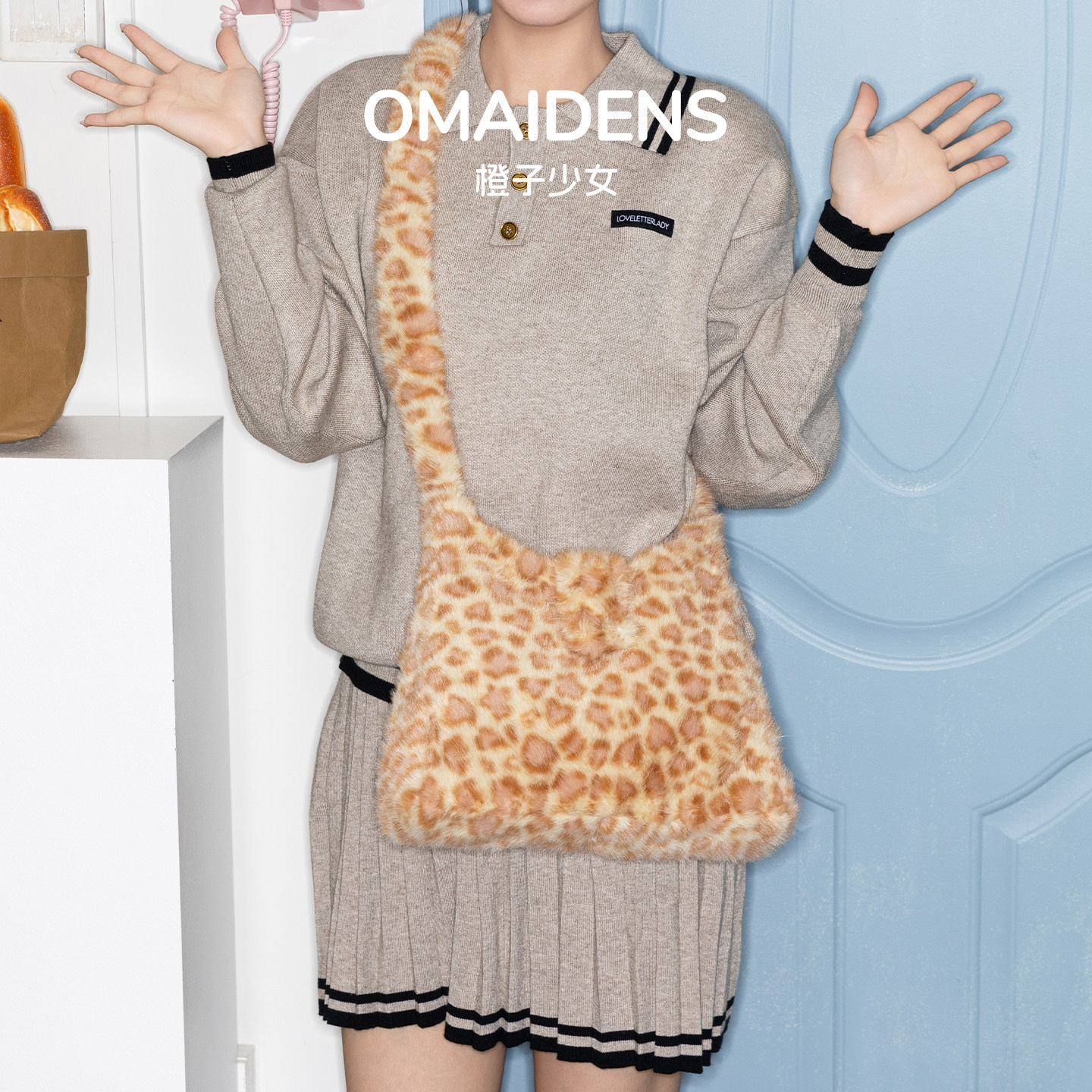 橙子少女豹纹毛绒斜挎包女大容量羊羔毛托特包女大容量高级毛毛包,箱包皮具/热销女包/男包,通用款女包,淘宝优惠券,粉丝福利购,淘宝优惠卷