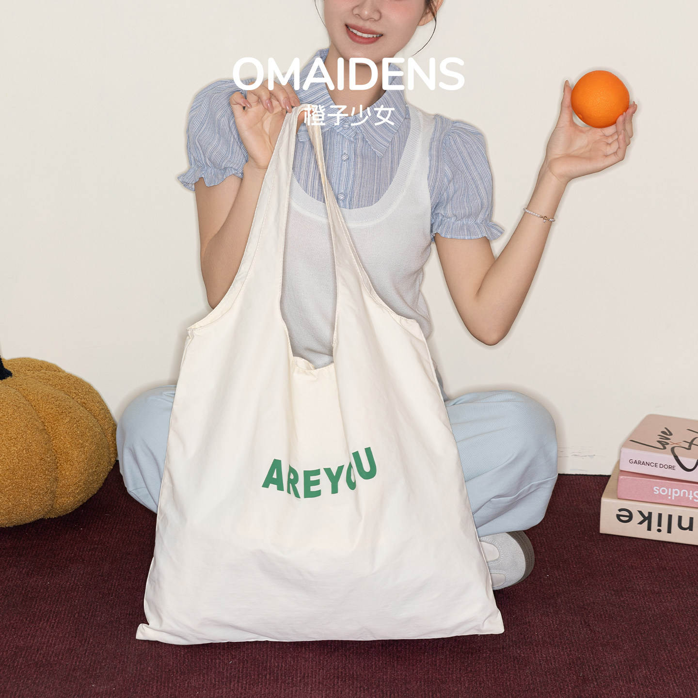 橙子少女字母帆布包韩系小清新女学生大容量托特包通勤单肩手提包,箱包皮具/热销女包/男包,托特包,淘宝优惠券,粉丝福利购,淘宝优惠卷