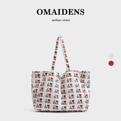 橙子少女帆布包字母托特包大容量