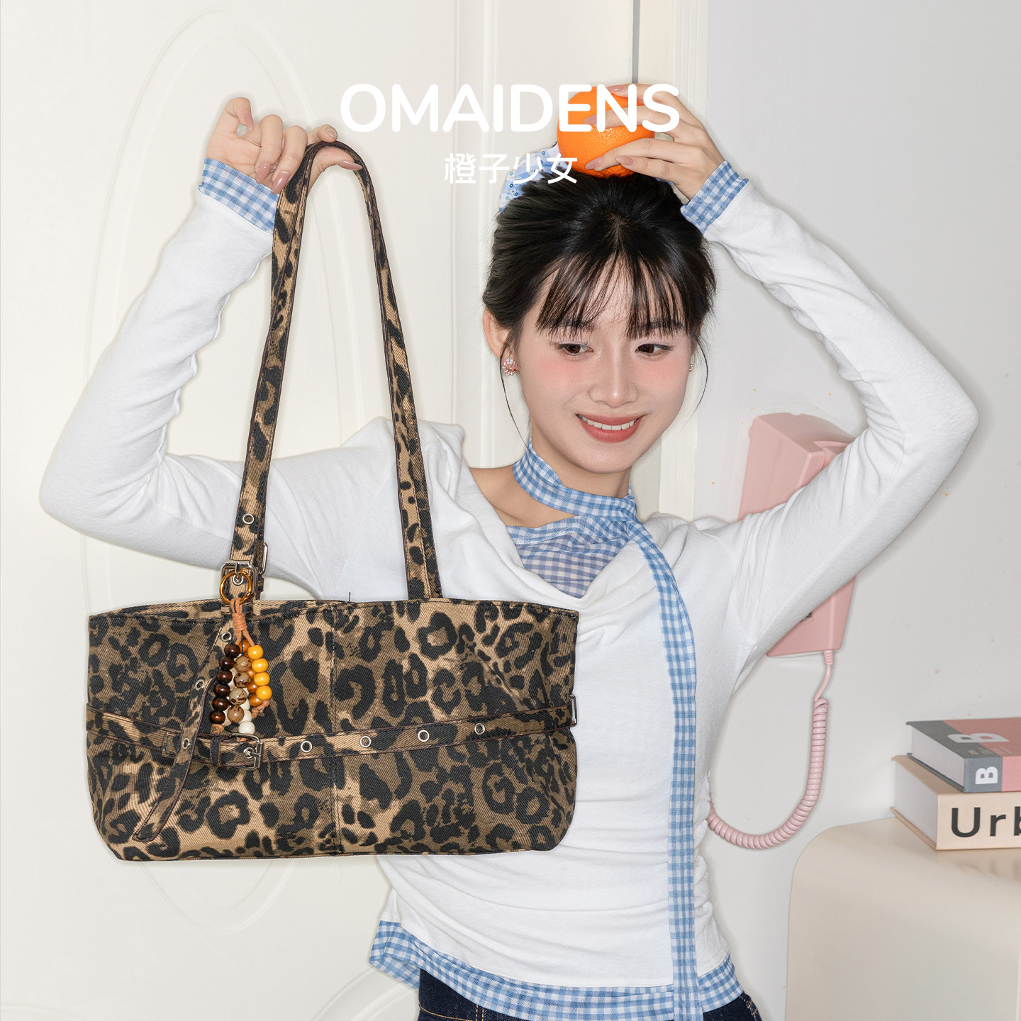 橙子少女韩素希同款豹纹帆布托特包女潮酷风单肩包高级质感机车包,箱包皮具/热销女包/男包,托特包,淘宝优惠券,粉丝福利购,淘宝优惠卷
