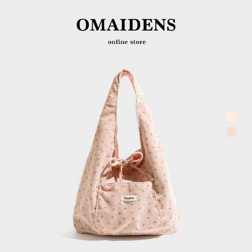 橙子少女灯芯绒托特包时尚