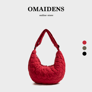 橙子少女复古秋冬棉服红色包包2025年新款 斜挎包大容量慵懒单肩包