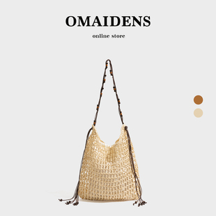 橙子少女度假风草编包女2026春慵懒风拉菲编织包沙滩包百搭单肩包