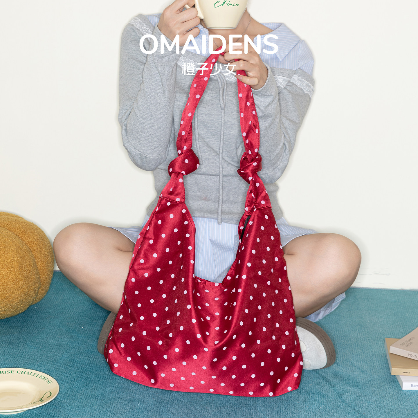 橙子少女韩版波点托特包女大容量帆布包文艺小众单肩腋下包包百搭,箱包皮具/热销女包/男包,托特包,淘宝优惠券,粉丝福利购,淘宝优惠卷