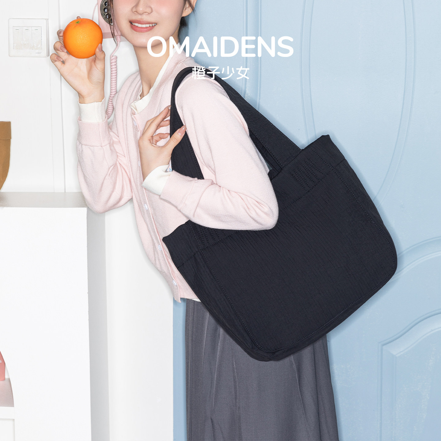 橙子少女小众设计肌理感托特包大容量休闲简约加厚单肩手提包通勤,箱包皮具/热销女包/男包,通用款女包,淘宝优惠券,粉丝福利购,淘宝优惠卷