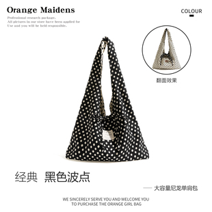 橙子少女韩系简约撞色波点包包慵懒风大容量手提包通勤松弛单肩包
