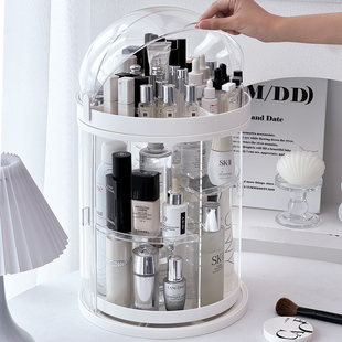 旋转化妆品收纳盒桌面高级感翻盖防尘护肤品置物架透明口红香水架