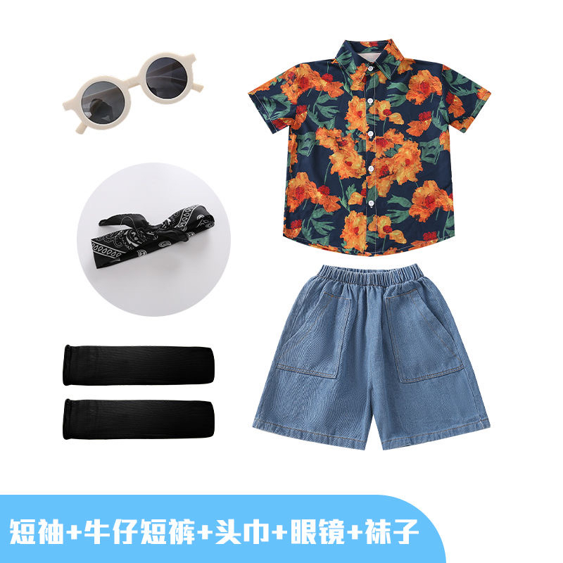 儿童复古港风啦啦队演出服小学生运动会花怀旧衬衫舞蹈表演服套装