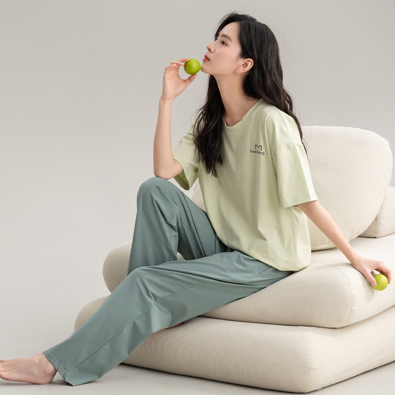 俞兆林可外穿女士睡衣2025夏款100%纯棉短袖舒适女家居服时尚套装