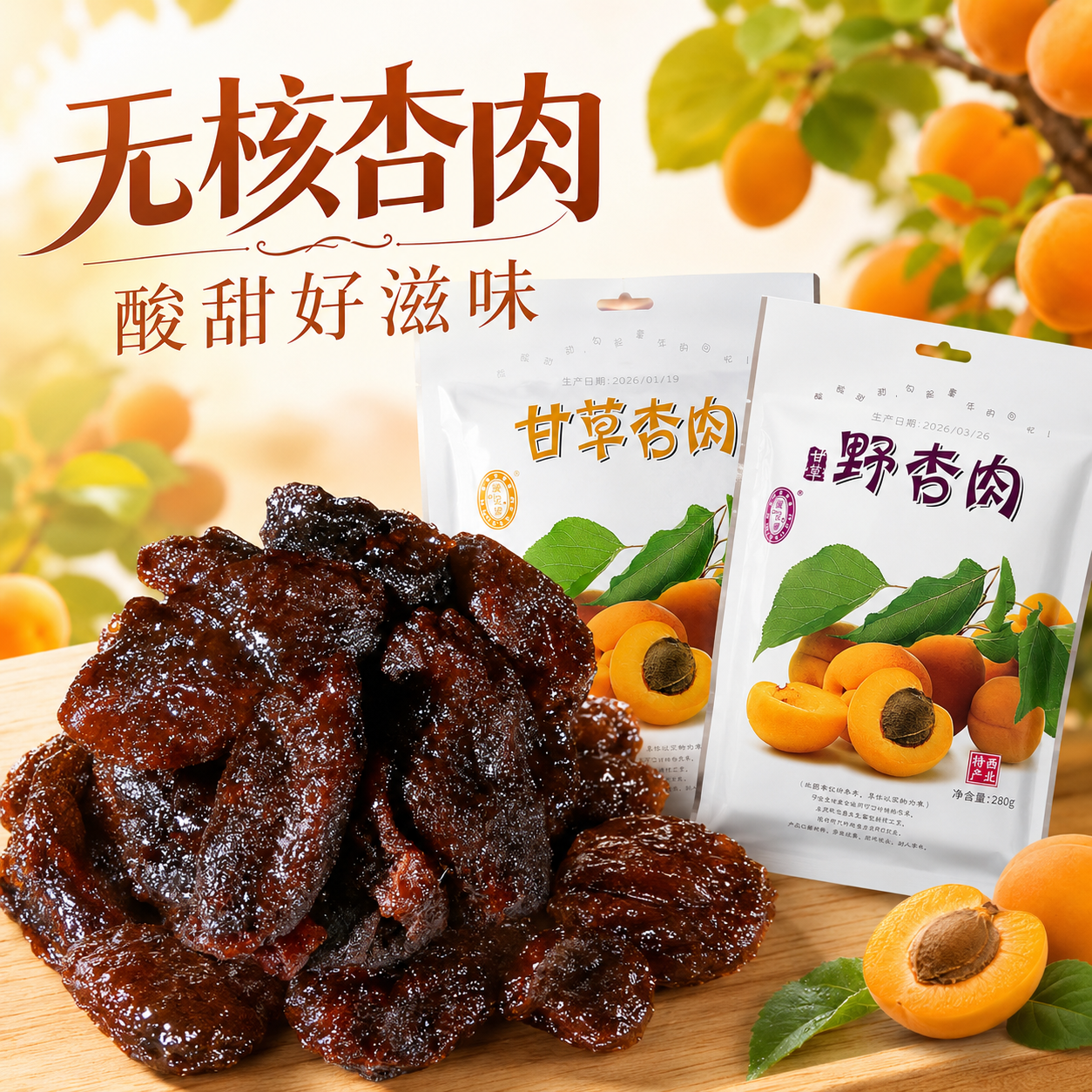 宁安堡甘草杏肉野杏肉无核酸甜杏干果脯蜜饯宁夏特产西北小吃零食