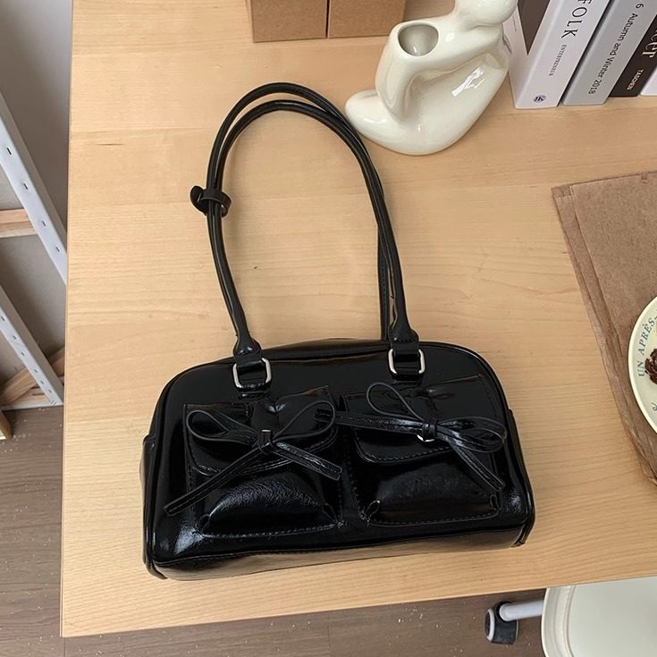 蝴蝶结单肩腋下包包女2025新款黑色质感手提保龄球包时尚通勤包,箱包皮具/热销女包/男包,腋下包,淘宝优惠券,粉丝福利购,淘宝优惠卷