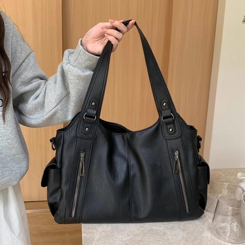 复古百搭黑色高级感单肩托特包