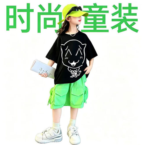 夏季男童T时尚女童上衣圆领小衫洋气潮酷卡通短袖t中大童帅气上衣