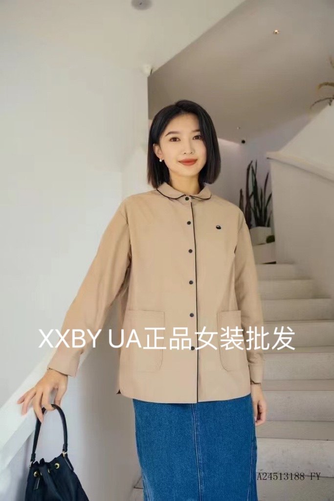 韫yun 2024春季新品女装娃娃领包边长袖女衬衫 显瘦大码上衣3188