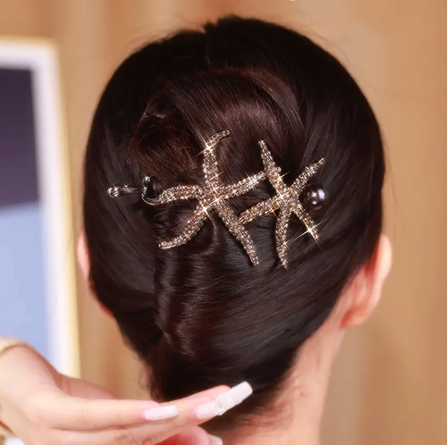 新款法式优雅海星镶钻扭扭夹后脑勺头饰女春夏一字夹发卡盘发抓夹