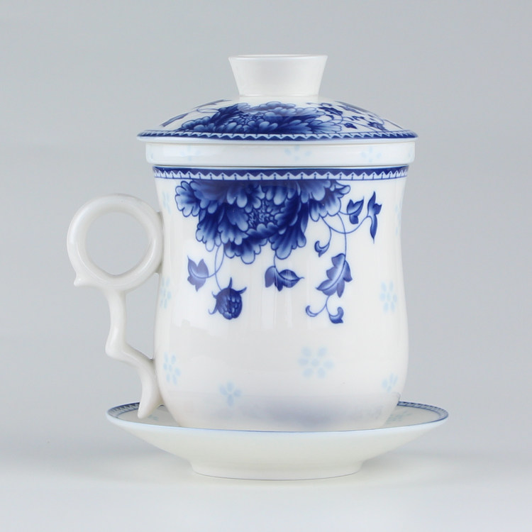 瓷林园 陶瓷办公杯子 茶杯 青花瓷带内胆保温杯