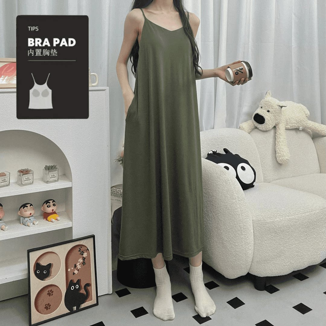 吊带睡裙女款春夏季新款带胸垫薄款凉感睡衣宽松显瘦连衣裙可外穿