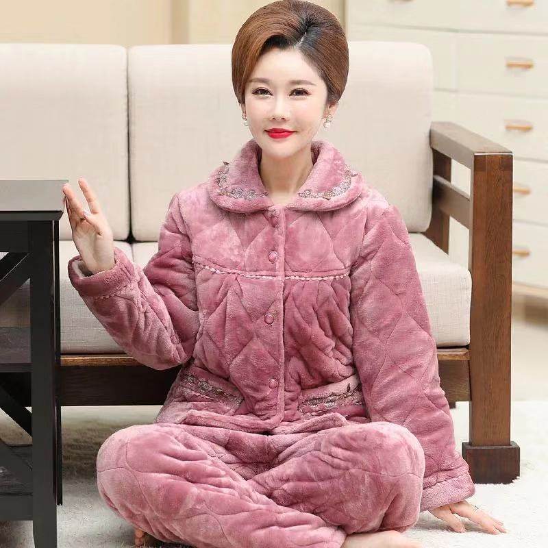 珊瑚绒夹棉睡衣女秋冬季三层加厚加绒中年妈妈中老年人家居服保暖,女士内衣/男士内衣/家居服,睡衣/家居服套装,淘宝优惠券,粉丝福利购,淘宝优惠卷