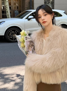 2023冬季爆款进口皮草外套女新款仿狐狸毛短款洋气毛毛外套小香风