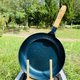 野路子同款户外无涂层鱼鳞煎锅平底不粘锅家用熟铁一人食网红章丘