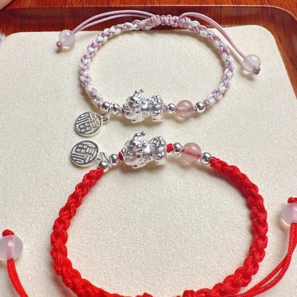 纯银貔貅情侣手链女生红