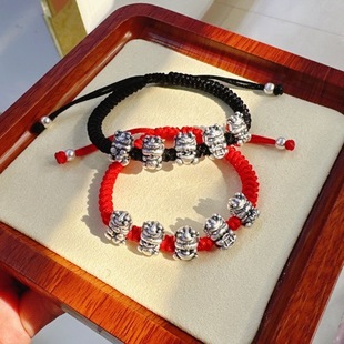 2024年属龙本命年红绳手链男女999足银编织手绳情侣手饰纯银礼物