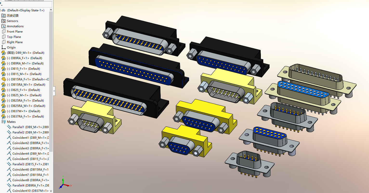 23套VGA插头系列3d图纸DB15连接器电气插头SW 电气插头3d模型图片