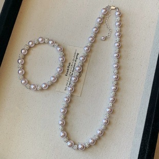 曼塔玫瑰紫色珍珠项链女轻奢小众高级感新款配饰满天星锁骨