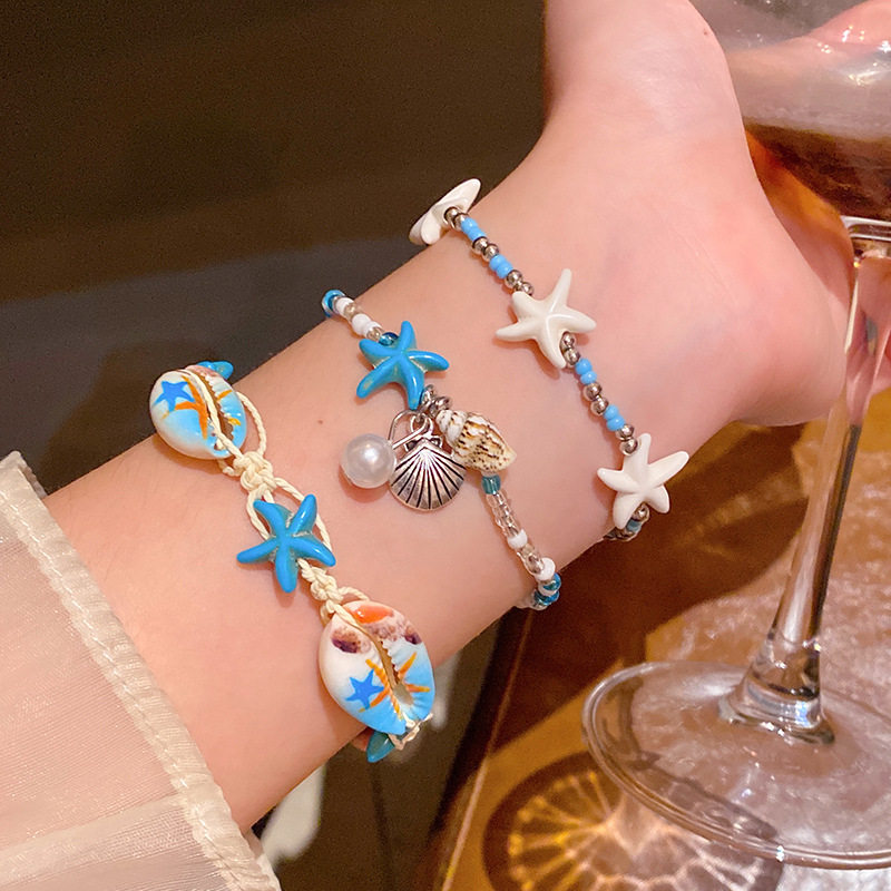 海边度假~蓝色贝壳海星手链女海岛串珠配饰手串2025新款叠戴手饰图片