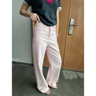 女高腰显瘦宽松垂感拖地裤 忧郁 气水粉阔腿裤 元 米老虎