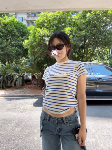 打底内搭合身短袖 忧郁 多色条纹圆领纯棉基础款 经典 T恤 米老虎