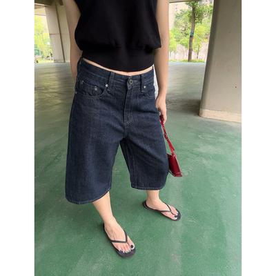 女士中低腰赤耳原牛阔腿牛仔裤