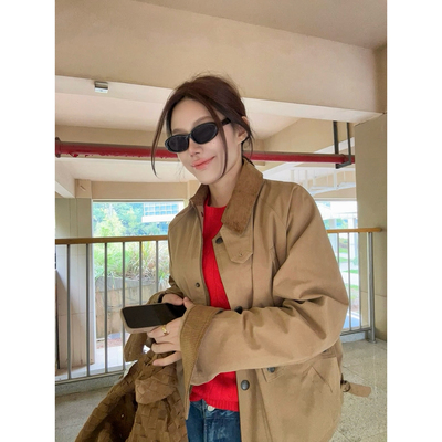 忧郁的米老虎/巴恩风复古灯芯绒翻领外套女春秋宽松休闲夹克上衣