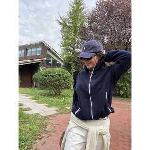 忧郁的米老虎/藏青色立领摇粒绒拉链外套运动宽松休闲保暖上衣女