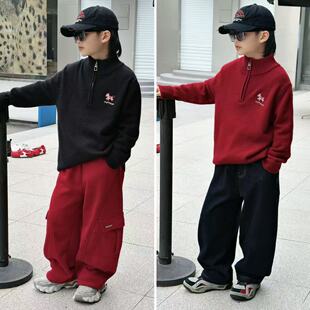 2026儿童冬季加厚半拉链毛线衣男童冬天立领针织衫3670