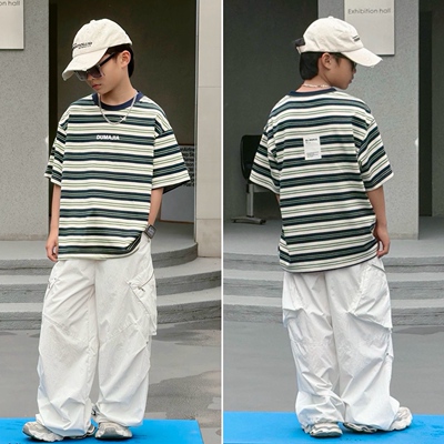 DUMAJIA【条纹玩酷】 2026夏天儿童百搭短袖男童半袖休闲T恤7226