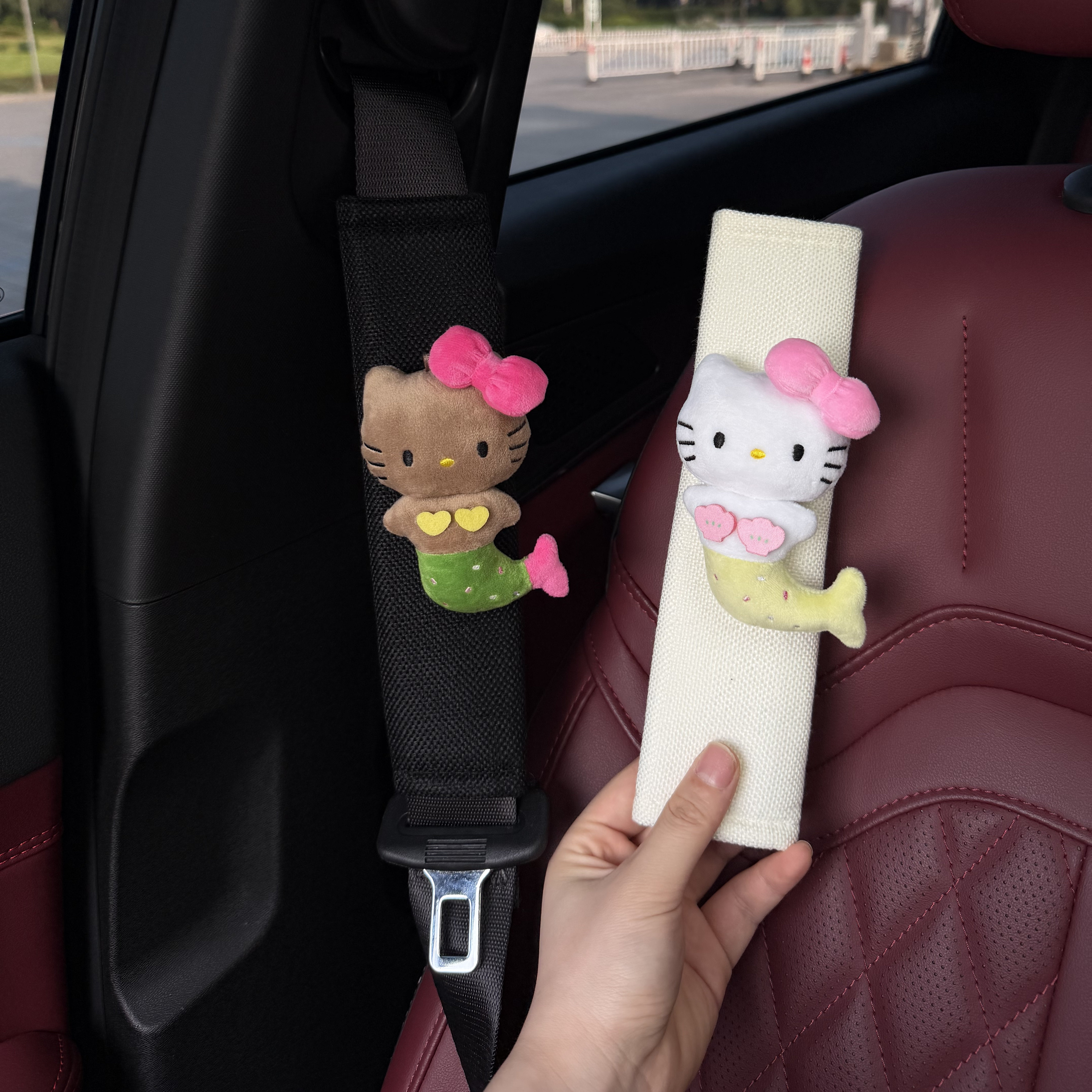 可爱美人鱼豆豆眼kitty安全带护肩套汽车载内装饰品防勒脖女礼物