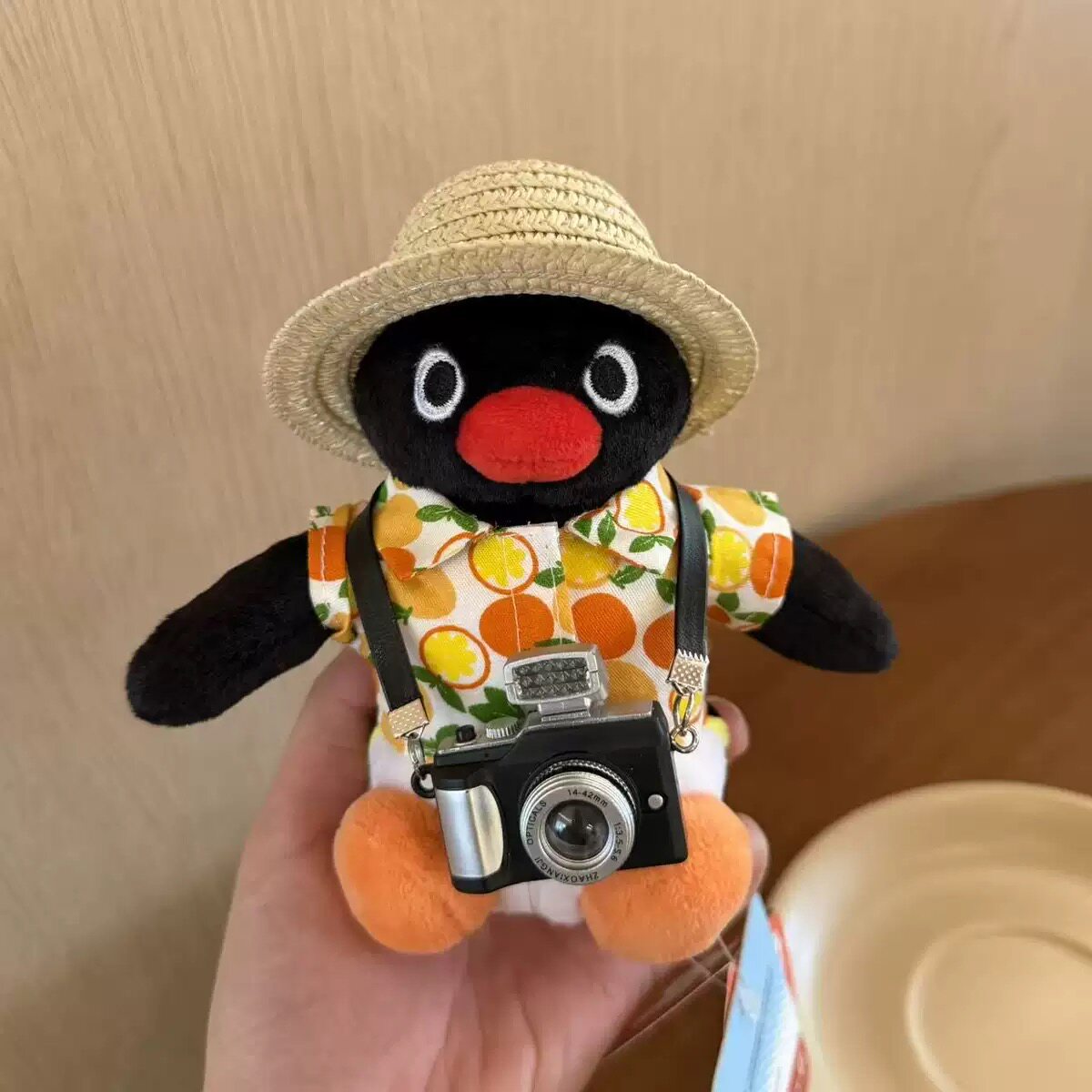 正版夏日草帽pingu企鹅毛绒公仔玩偶挂件可爱卡通包包挂饰钥匙扣