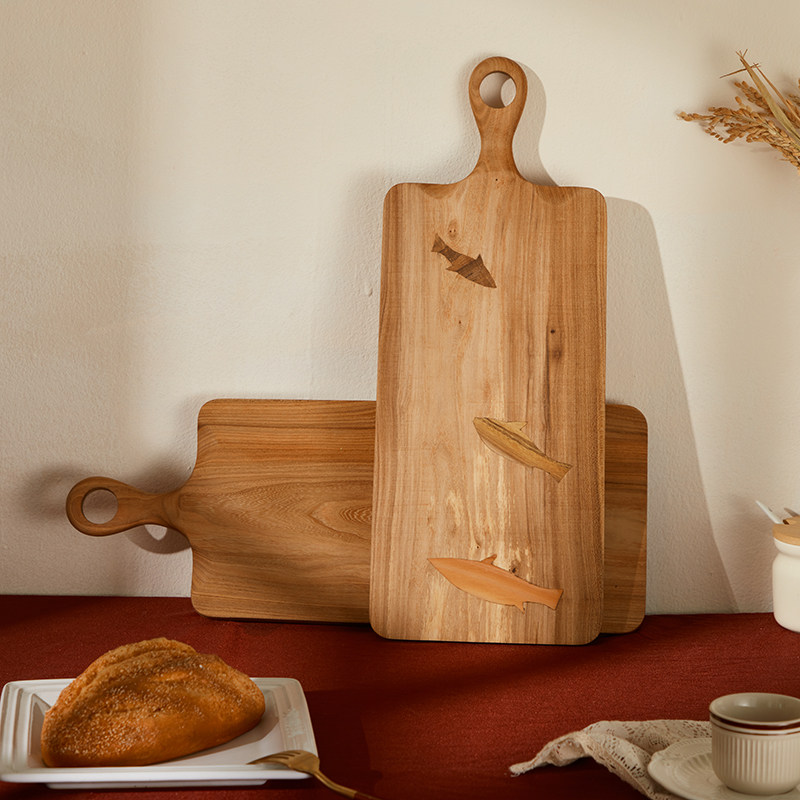 见粟 榆木榫卯砧板面包板菜板牛西餐板摆盘 天然实木设计师手工
