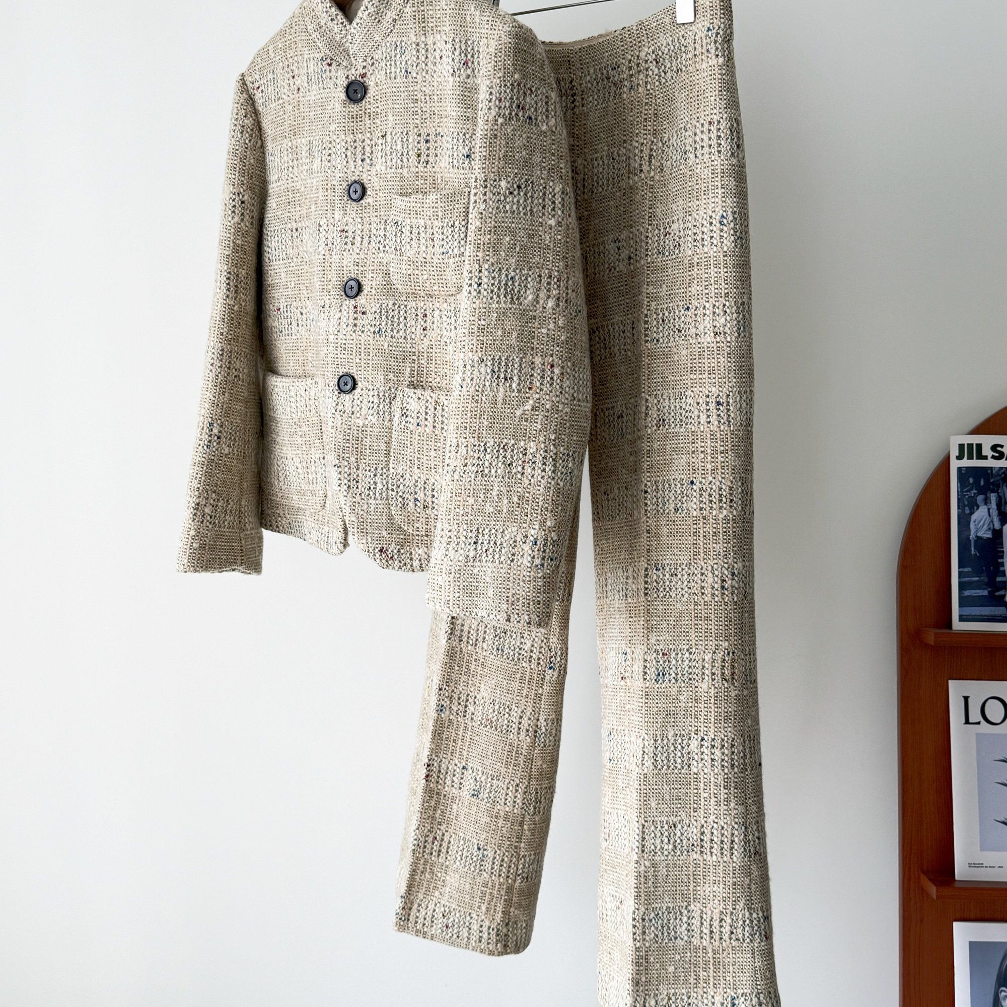 静奢新中式 意奢经典 定织粗花呢羊毛混纺立领毛呢外套休闲裤套装,女装/女士精品,短外套,淘宝优惠券,粉丝福利购,淘宝优惠卷