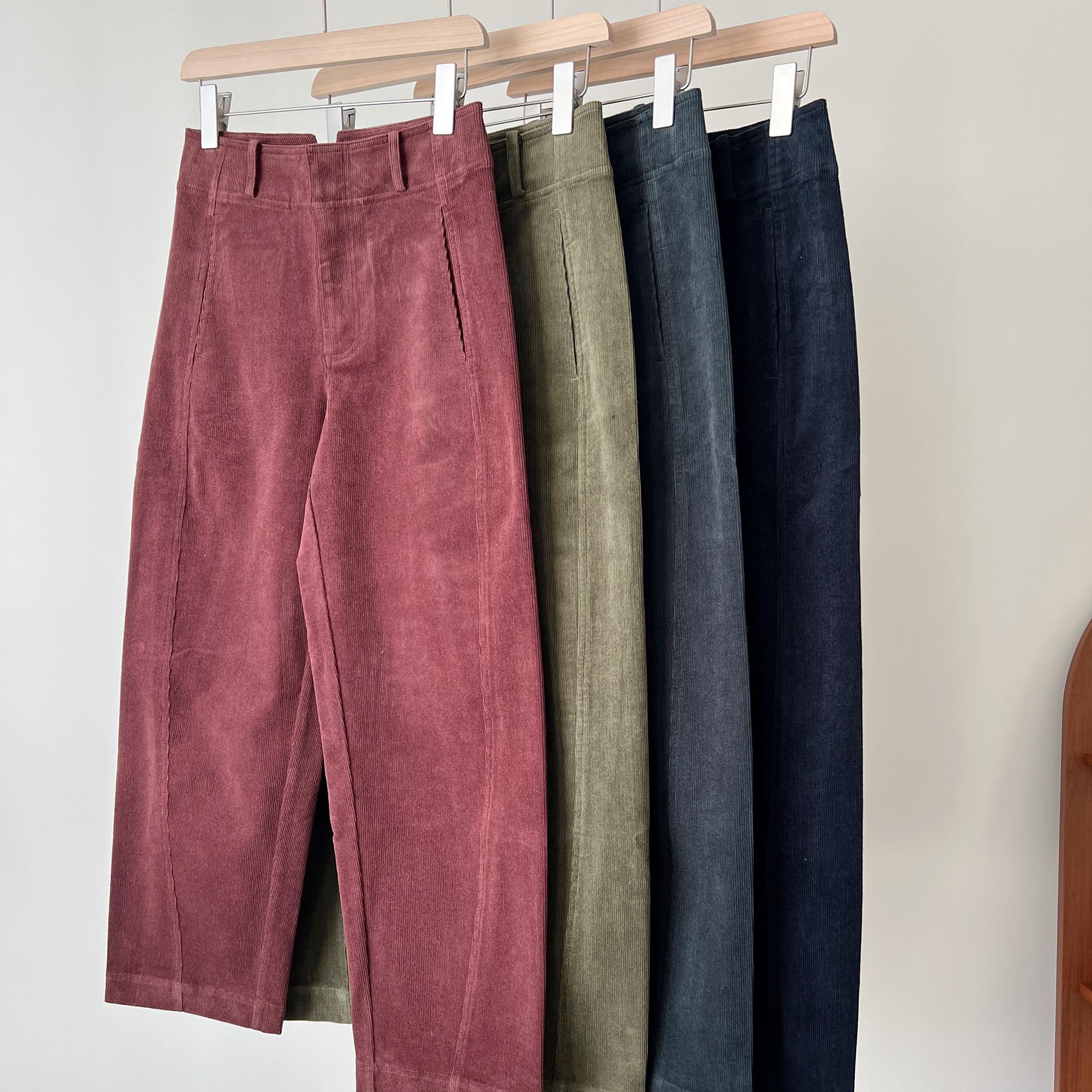 高腰复古灯芯绒弧形休闲裤