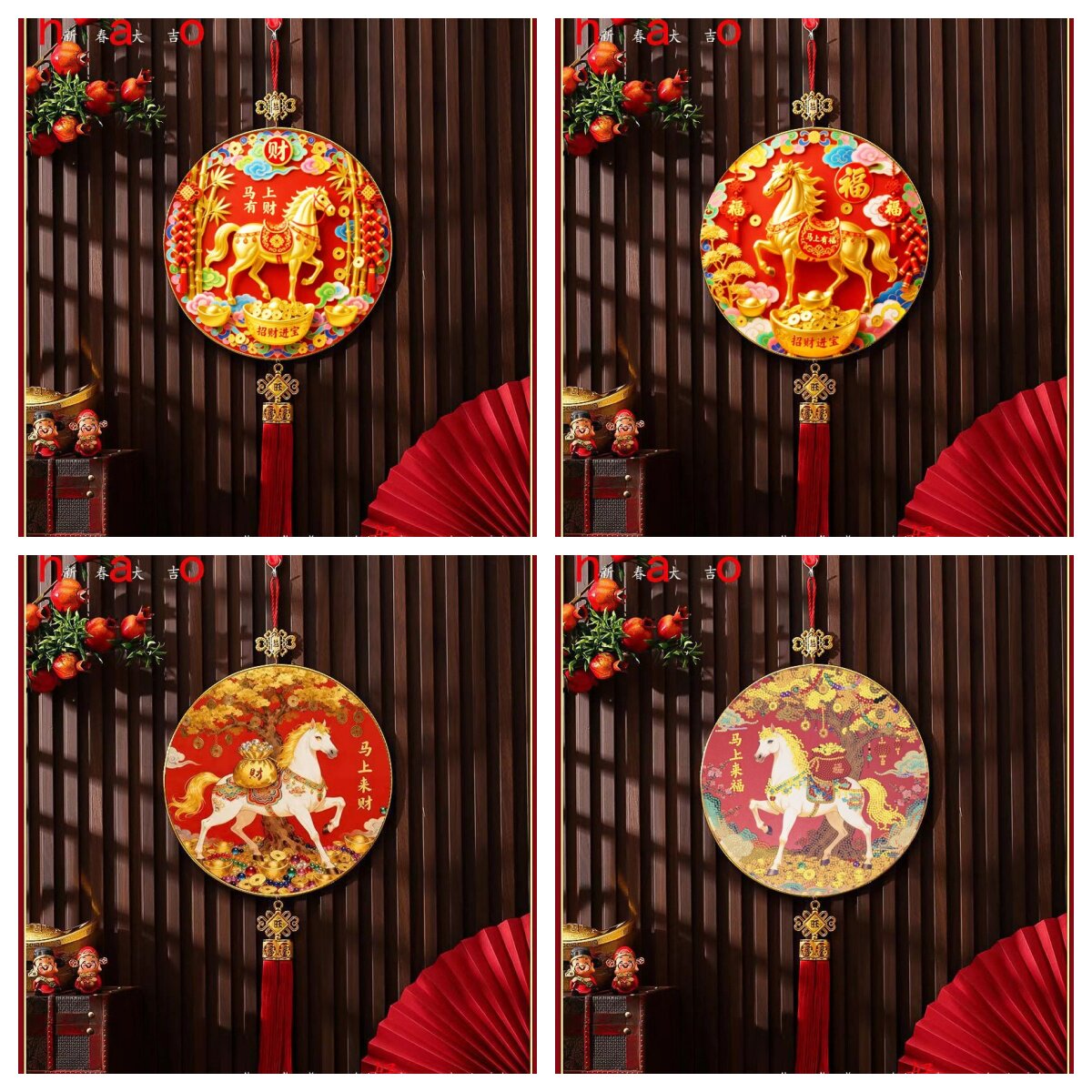 钻石画十字绣摇钱树马年马到成功马上来财来福圆形新款带框钻石绣