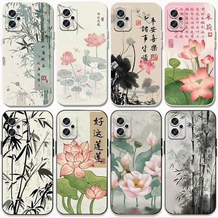 适用红米note12手机壳redmi中国风note12Turbo情侣note12tpro国潮note12R荷花pro竹子软胶not防摔por中式noto