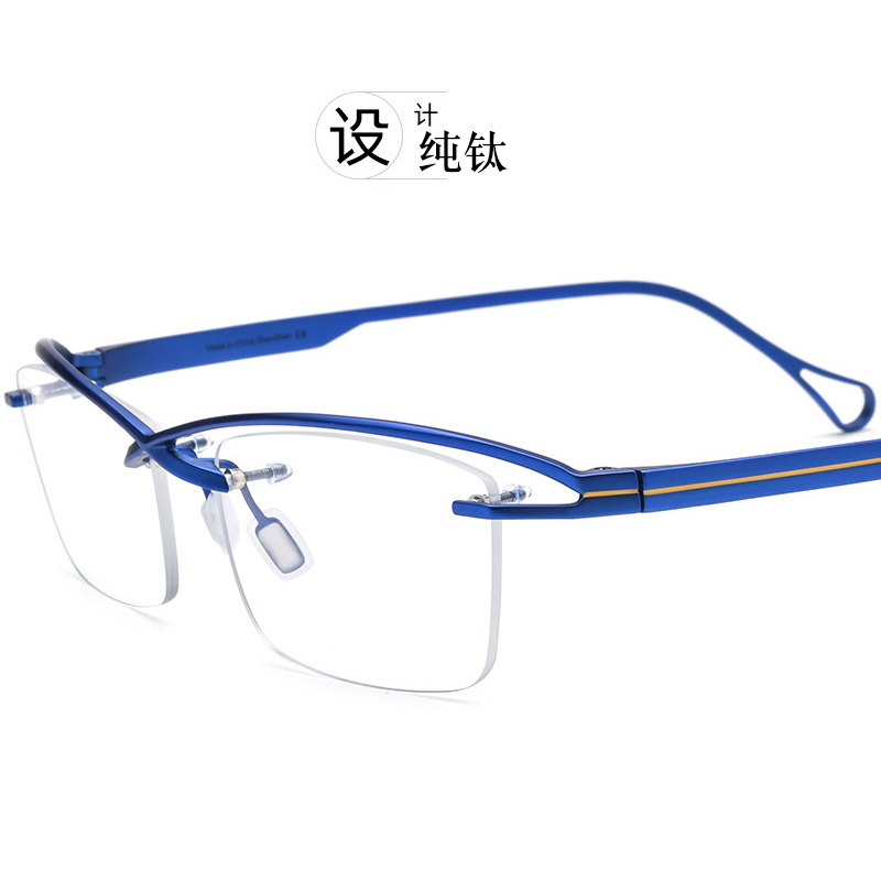 手工纯钛近视眼睛镜眼镜框半框时尚复古眼镜框架个性超轻钛架男
