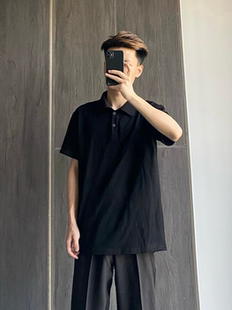 夏季潮牌polo衫男网红痞帅短袖休闲翻领t恤百搭潮流修身黑色上衣