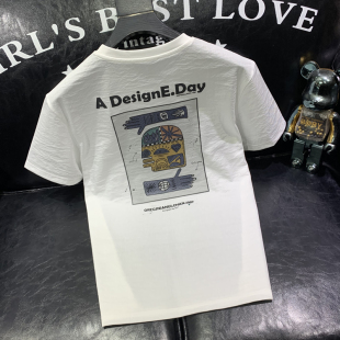 T恤男时尚 薄款 修身 夏季 体恤衫 印花棉麻短袖 圆领半袖 休闲 潮牌个性