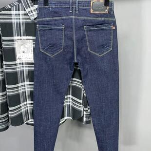 深蓝色牛仔裤男款春夏潮牌弹力百搭修身小脚高级感简约水洗九分裤