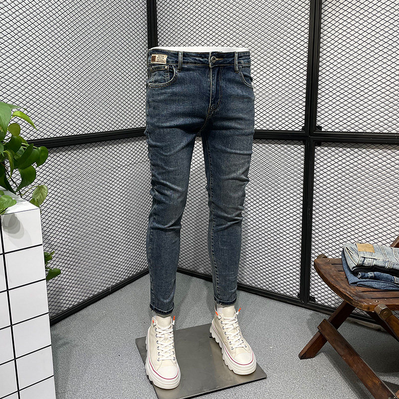 男士牛仔裤潮牌春秋冬季新款纯棉修身弹力水洗长裤潮流休闲小脚裤