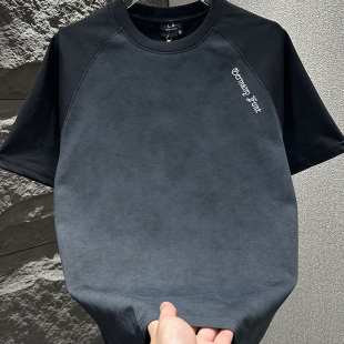 T恤夏季 扎染休闲短袖 新款 宽松圆领拼色半袖 男士 帅气短袖 潮流个性